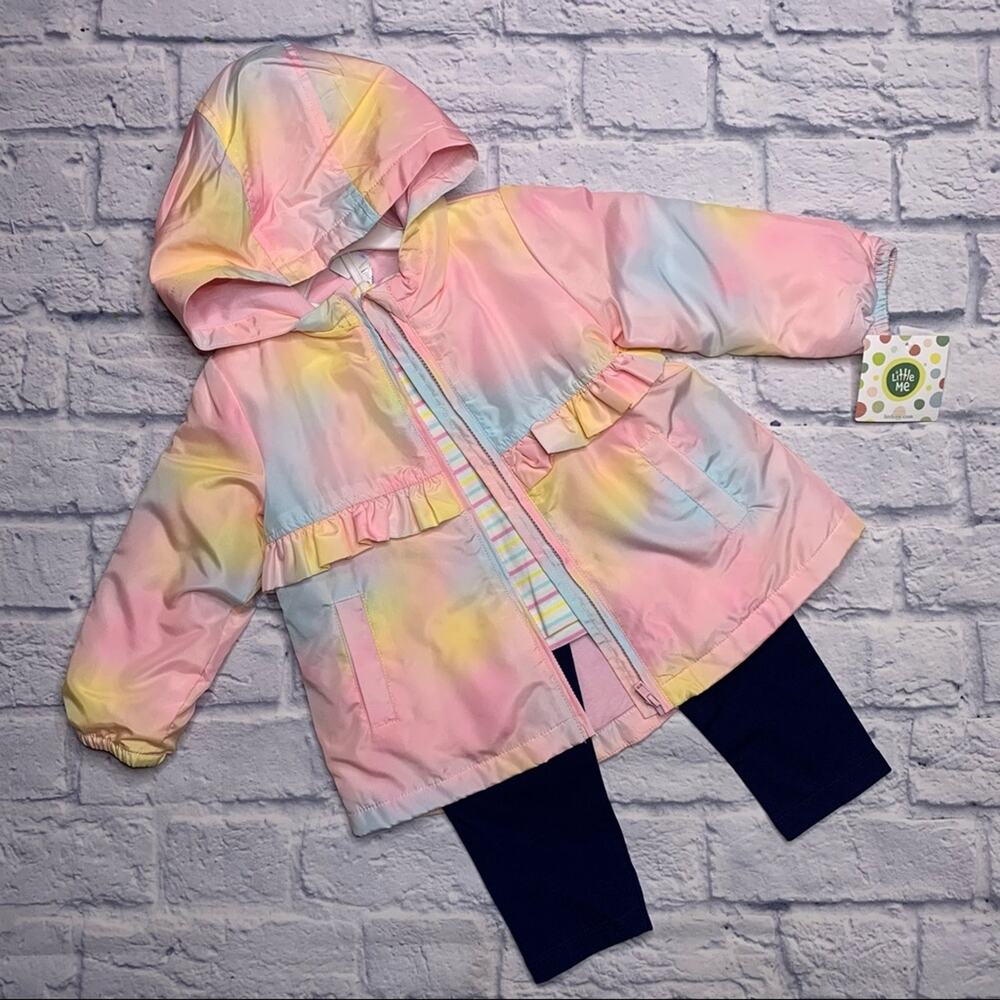 Little Me 3 Piece Outfit- Rainbow Pastel Jacket, Pants, Long Sleeve